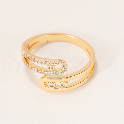 Brass Micro Pave Clear Cubic Zirconia Cuff Rings for Women NQ2176-2-1
