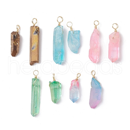 10Pcs 10 Styles Electroplated Natural Quartz Crystal  Pendants PALLOY-JF02533-01S-1