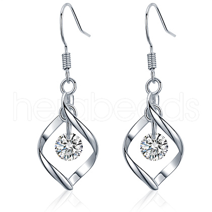 Rhombus Brass Micro Pave Clear Cubic Zirconia Dangle Earrings for Women NS0034-1