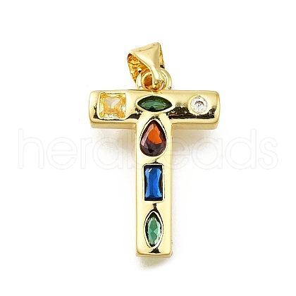 Brass Micro Pave Clear Cubic Zirconia Pendants KK-G521-01G-T-01-1