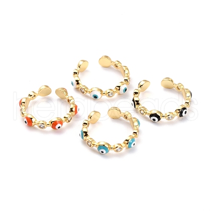 Brass Micro Pave Clear Cubic Zirconia Cuff Rings RJEW-O046-02G-1