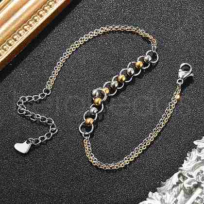 304 Stainless Steel Round Beads Link Bracelets BJEW-Q038-07GP-1