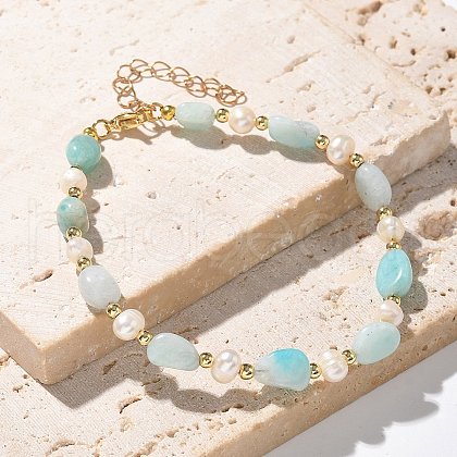 Natural Amazonite Beaded Bracelets BJEW-JB05265-03-1