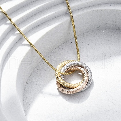 304 Stainless Steel Triple Circles Pendant Necklaces for Women NJEW-Z044-14M-1