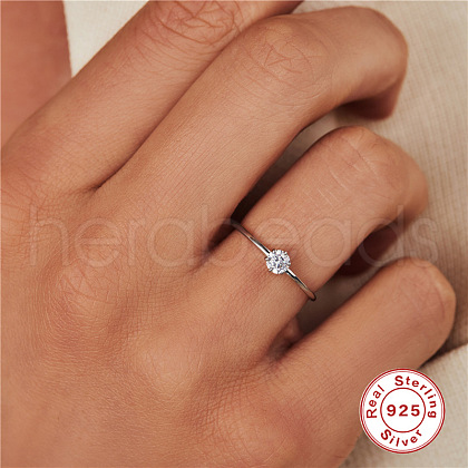 Flat Round 925 Sterling Silver Micro Pave Clear Cubic Zirconia Finger Rings FS-WGE1F50-01-1