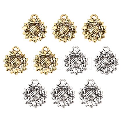 10Pcs 2 Colors Sunflower Tibetan Style Alloy Pendants TIBEP-YW0001-53-1