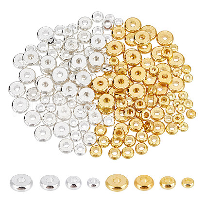 GOMAKERER 160Pcs 8 Styles Flat Round Brass Spacer Beads KK-GO0001-40-1