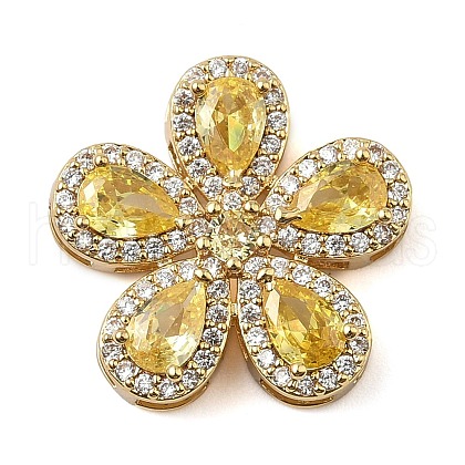Brass Pave Cubic Zirconia 5-Petal Flower Multi-Strand Links KK-I276-30G-01-1