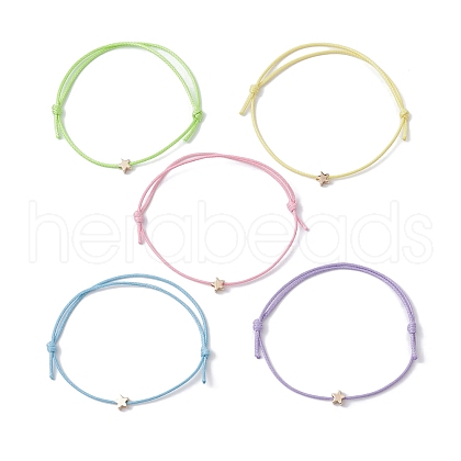 5Pcs 5 Colors Brass Star Braided Bead Bracelet BJEW-JB09737-04S-1