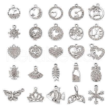  50Pcs 25 Styles Alloy Rhinestone Charms FIND-TA0002-94-1