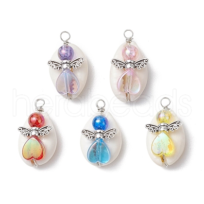 Natural Mixed Cowrie Shell Beads with Eco-Friendly Transparent Acrylic Beads and Tibetan Style Alloy Fairy Wing Beads Pendants PALLOY-JF03814-02-1