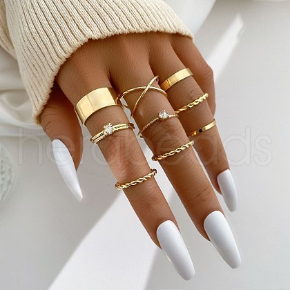 9Pcs Alloy with Crystal Rhinestone Finger Rings WG8B2E7-02-1