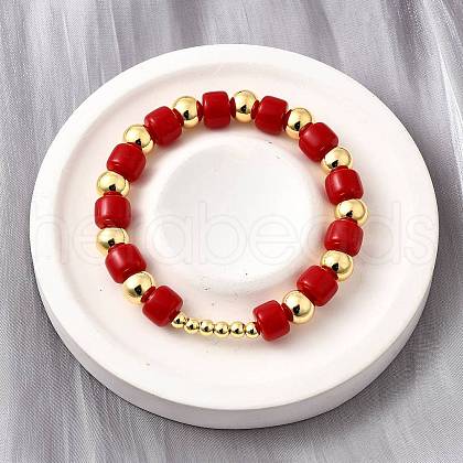 ABS Imitation Pearl Round Beads Stretch Bracelets for Women BJEW-D317-12C-G-1