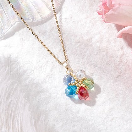 Glass & Glass Seed Beads Flower Pendant Necklaces NJEW-MZ00104-02-1