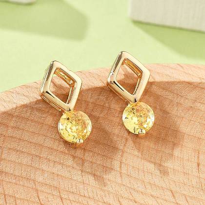 Rhombus & Flat Round Brass Micro Pave Cubic Zirconia Stud Earrings for Women EJEW-G428-20G-01-1