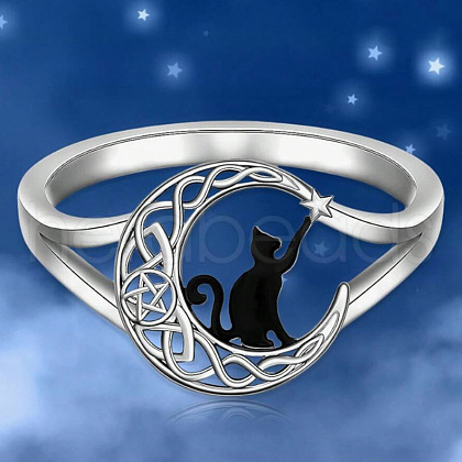 Cat Shape & Moon Alloy Finger Rings FS-WG27026-01-1