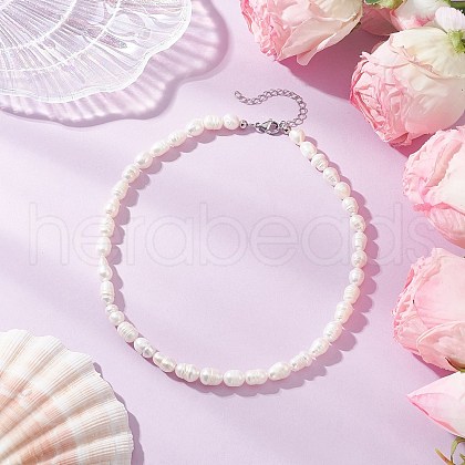 Natural Cultured Freshwater Pearl Rice Beaded Necklaces for Women NJEW-JN05337-02-1