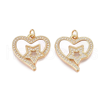 Brass Micro Pave Clear Cubic Zirconia Pendants KK-N254-205G-1