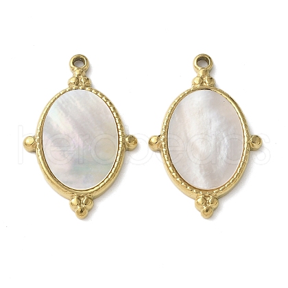 Oval 304 Stainless Steel Natural Paua Shell/White Shell Pendants STAS-U037-08G-01-1