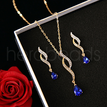 Teardrop Alloy with Rhinestone Pendant Necklace & Stud Dangle Earring FS-WGF5802-03-1