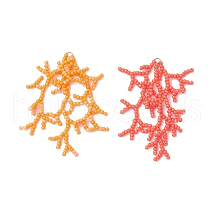 2Pcs 2 Colors Handmade Glass Seed Beaded Coral Pendants PALLOY-MZ00765-1