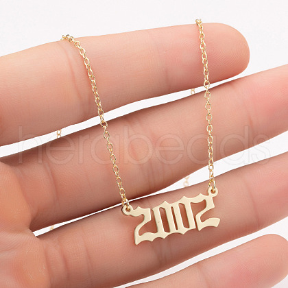 2002 Birth Year Number 201 Stainless Steel Pendant Cable Chain Necklaces FS-WGB5F08-32-1