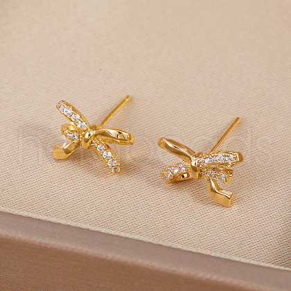 Elegant Brass Pave Clear Cubic Zirconia Stud Earrings ZP8610-1