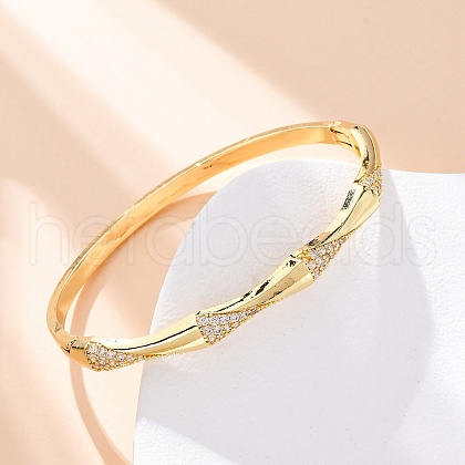 Brass Micro Pave Clear Cubic Zirconia Hinged Bangles for Women BJEW-U025-03G-1