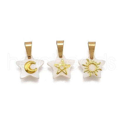 3Pcs 3 Styles Natural Freshwater Shell Geometric Charms PALLOY-JF03514-02-1