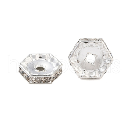 Rack Plating Brass Crystal Rhinestone Hexagon Spacer Beads KK-S379-13P-1