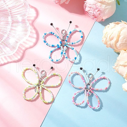 3Pcs Glass Seed Beads Butterfly Pendant Decorations HJEW-JM03352-1