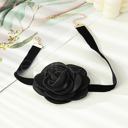 3D Flower Polyester Fiber Black Velvet Cord Choker Necklaces FS-WG3FF9D-02-1