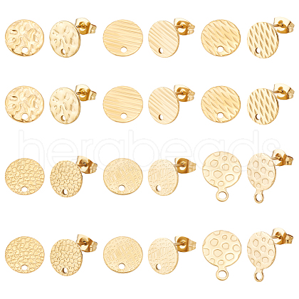 Unicraftale 24Pcs 6 Style Flat Round with Textured 304 Stainless Steel Stud Earring Findings STAS-UN0027-39-1