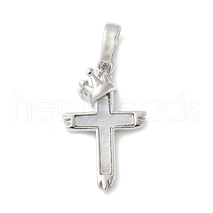 Brass Pave Natural White Shell Pendants KK-S522-01F-P-1