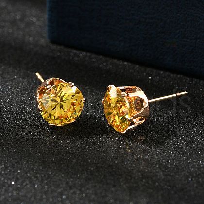 Flat Round Brass Micro Pave Cubic Zirconin Stud Earrings EJEW-D318-04G-1