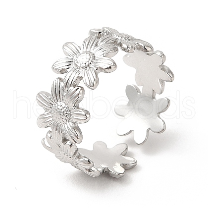 304 Stainless Steel Sunflower Open Cuff Ring for Women RJEW-E063-08P-1