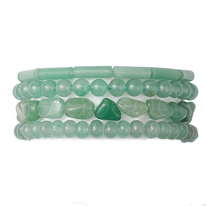 Natural Green Aventurine Beaded Stretch Bracelet Sets BJEW-JB10782-1