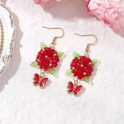 304 Stainless Steel Flower with Butterfly Dangle Earrings EJEW-MZ00455-04-1