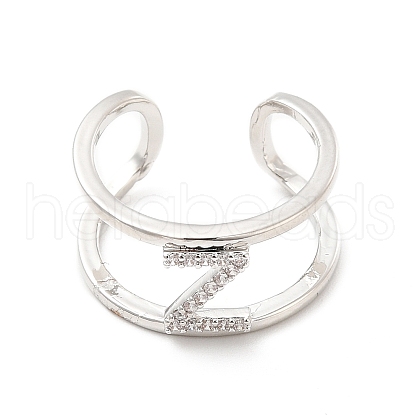 Clear Cubic Zirconia Initial Letter Open Cuff Ring RJEW-A012-01P-Z-1