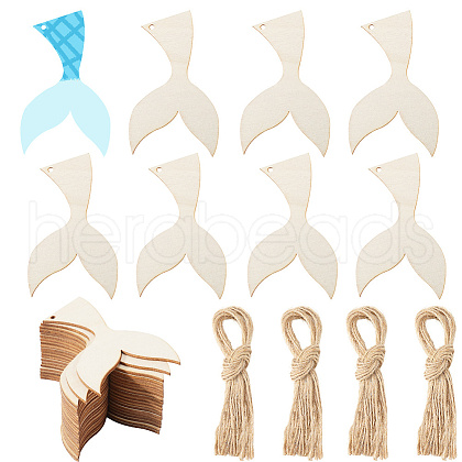 Ocean Styles Wood Fishtail Pendant Decorations HJEW-WH20016-04-1