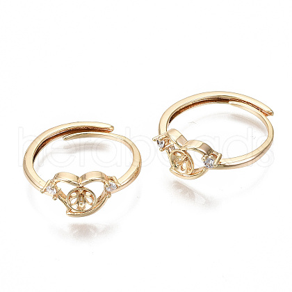 Brass Micro Pave Clear Cubic Zirconia Peg Bails Adjustable Finger Ring Settings KK-S354-282-NF-1
