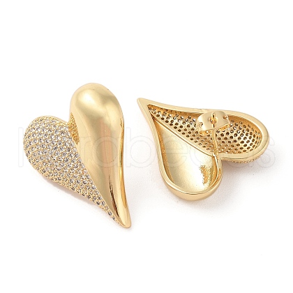 Rack Plating Brass Micro Pave Clear Cubic Zirconia Stud Earrings for Women EJEW-G394-12A-G-1