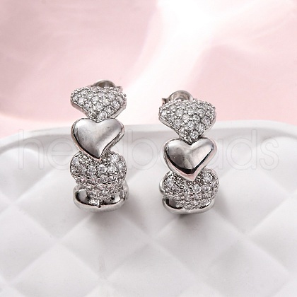 Brass Micro Pave Clear Cubic Zirconia Stud Earrings EJEW-D322-07P-01-1