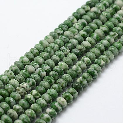 Natural Green Spot Jasper Beads Strands G-G665-13-6x4mm-1