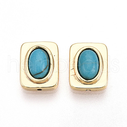Brass Pave Synthetic Turquoise Beads KK-N258-14G-1