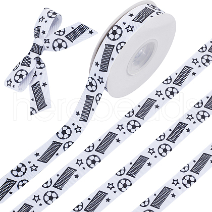 25 Yards Sport Ball Theme Printed Polyester Grosgrain Ribbon OCOR-WH20002-03A-03-1