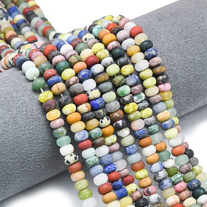 Natural Blue Spot Jasper & Dalmatian Jasper & White Jade Beads Strands G-P575-A30-6x4mm-01-1