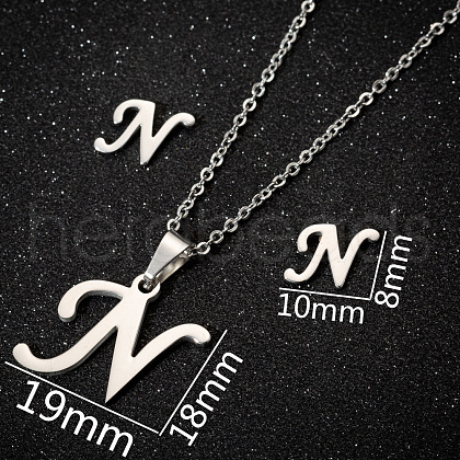 201 Stainless Steel Pendant Necklaces & Stud Earrings Sets WG00841-21-1
