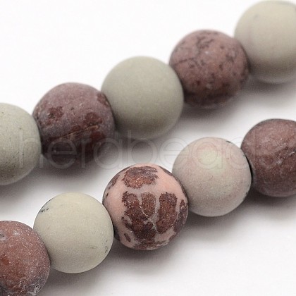 Natural Dendritic Jasper Frosted Round Beads Strands G-O039-02-6mm-1