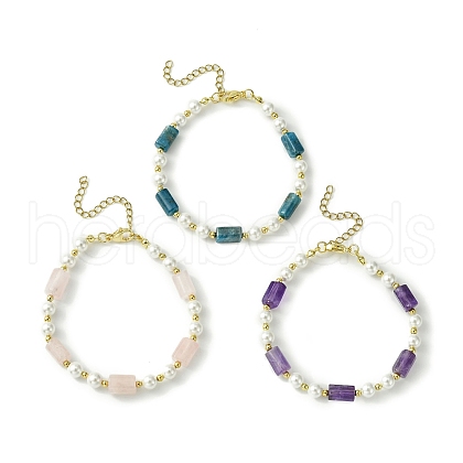 3Pcs 3 Style Natural Mxied Stone & Shell Pearl Beaded Bracelets Set for Women BJEW-TA00357-1